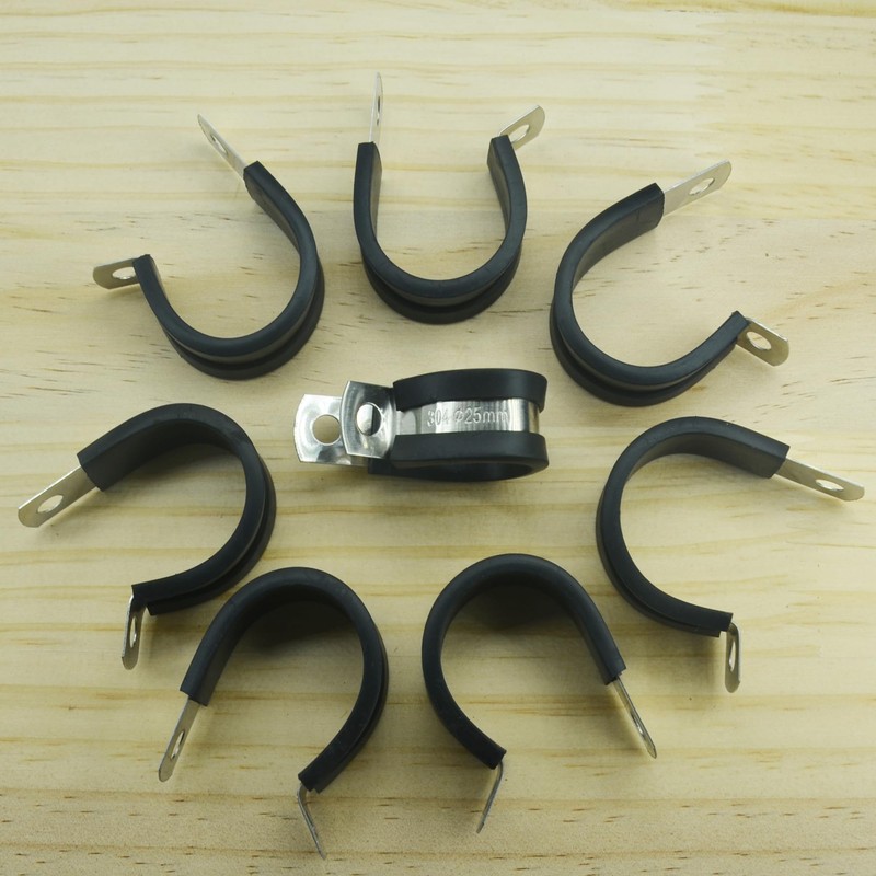 20 PCS Stainless Steel Rubber Cushioned R Shape Clamps,Cable Mounting