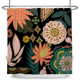 Mid Century Floral Shower Curtain Boho Vintage Tropical Flowers Plants Modern Elegant Chic Bathroom Home Decorations Waterproof Shower Curtains Set with Hooks 72''x72''