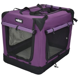 EliteField 4-Door Folding Soft Dog Crate with Curtains, Carrying Bag and Fleece Bed (2 Year Warranty), Indoor & Outdoor Pet Home (36" L x 24" W x 28" H, Purple+4 Door Curtains)