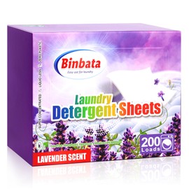 Binbata Laundry Detergent Sheets, 200 Loads Lavender Scent Hypoallergenic Eco-Friendly, Biodegradable Plastic Free Liquidless Laundry Sheets Suitable for Sensitive Skin