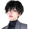 FORCUTEU Men's Wig, Black, Short, Perm, Black Hair, Full Wig,