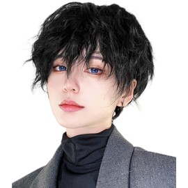 FORCUTEU Men's Wig, Black, Short, Perm, Black Hair, Full Wig, Mashed, Popular, Fashion, Natural, Net / Comb Included