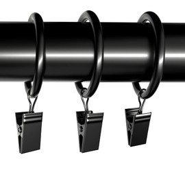 Lansian 20Pack Curtain Rings with Clips, Drapery Clips for Curtain, Drapery Rings with Clips for Hanging Drapery Drapes Bows, 2 inch Interior Diameter, Fits up to 1.8in Curtain Rod, Vintage Black