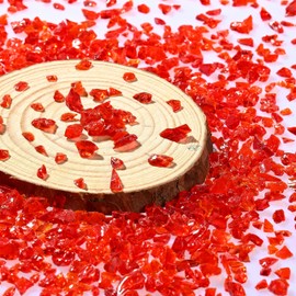 HOMFREEY Crushed Glass for Crafts,Red Broken Glass Pieces for Resin Art/Terrazzo Floor Art/Vase Pool/Fish Tank/Candle Tray Filler Decoration (1.2 Pound/Jar)