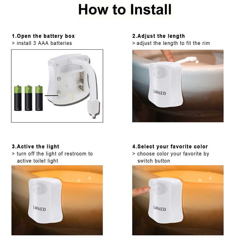 LAVAED Motion Sensor Toilet Night Light,8 Colors Changing Body Motion