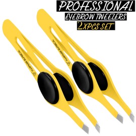 Professional Eyebrow Tweezers Slanted & Pointed Tip Stainless Steel 2,3xPcs Set, Non-Slip Grip Slant Tip Tweezers for Facial Hair, Plucking Removing Ingrown Hairs, Tweezer for Women Men