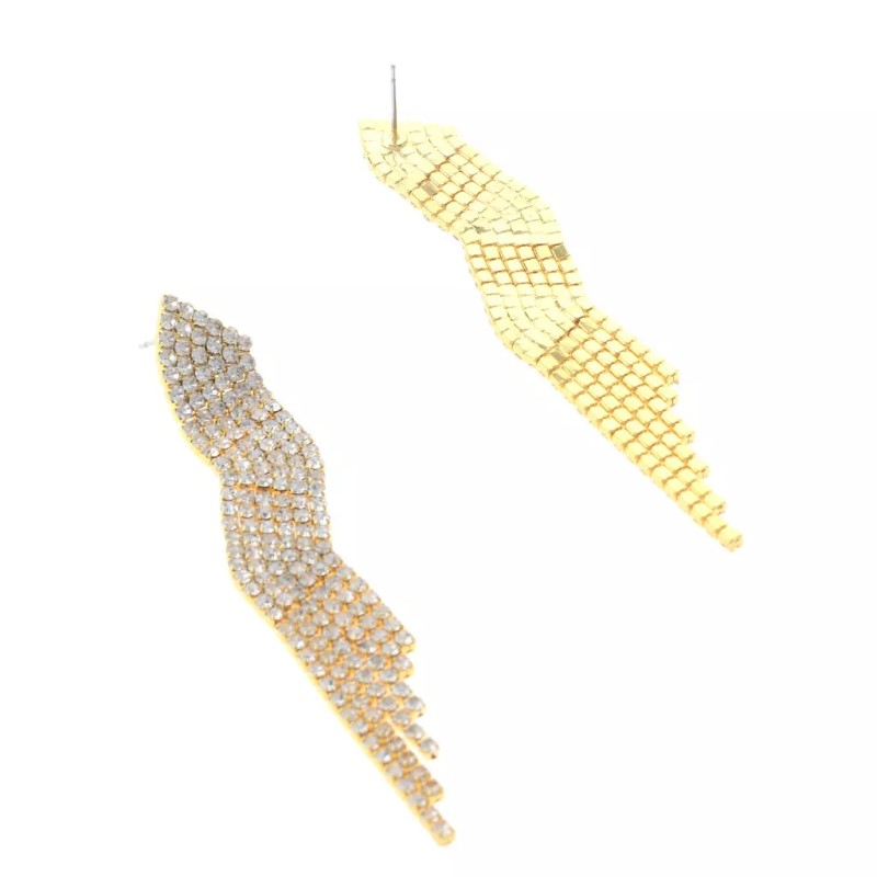 neXxtten Gold Tone Metal Rhinestone Dangle Post Earrings ESE2529-GCL