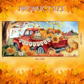 Preboun Thanksgiving Fall Garage Door Banner with String Light Large Pattern Happy Fall Garage Door Decorations Backdrop Pumpkins Garage Door Cover for Outside Party Wall Yard(Truck,6 x 13 ft)