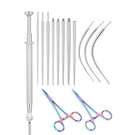 Oveta Piercing Taper Pliers Ball Grabber Tool for Changing Jewelry, Curved and Straight Forceps Stainless Steel, 20G 18G 16G 14G Insertion Pin Body Piercing Kit for Ear Nose Lip, Colorful, 14PCS
