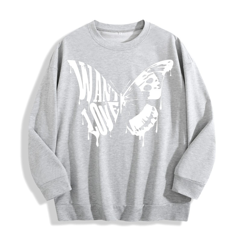 Want Love Butterfly Drip Graphic Crewneck Sweatshirt, US Warehouse, 6