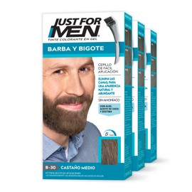 Just For Men Tinte Colorante en Gel Para Barba y Bigote,Castaño Medio B30, Sin Amoníaco,Con Cepillo De Fácil Aplicación, Paquete de 3, 66ml