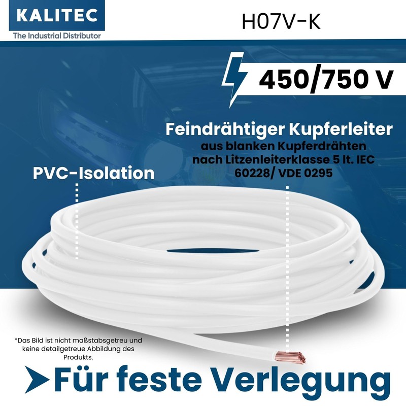 Kalitec 10 m H07V-K 1.5 mm² White Wiring Cable, Flexible
