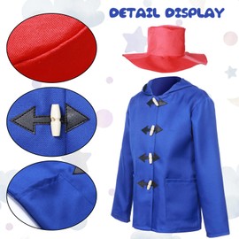 Suffolly Suffolly World Book Day Costumes Bear Costume Kids Blue Duffle Coat and Red Hat Bear Costume Kids Fancy Dress Book Week Costume for Kids Boys Girls