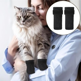 CVNRCLP Cat Boots - 4 Pack Cat Nail Covers, Adjustable Anti-Scratch Mittens, Breathable Mesh Cat Foot Protectors for Indoor Use, Ideal for Bathing & Nail Trimming, Black & Grey