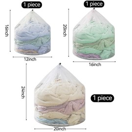 3Pcs Laundry Mesh Wash Bags, Drawstring Net Laundry Bag for Washing Machine, Mesh Laundry Wash Bags for Home Dorm Hotel Travel Use