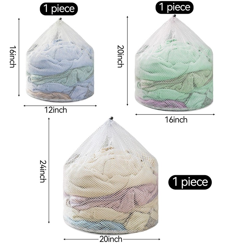 3Pcs Laundry Mesh Wash Bags, Drawstring Net Laundry Bag for