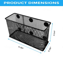 Magnetic Basket Set of 2 - Mesh Organizer and Holder on White Board for Dry Erase Markers or in Locker - Magnet Shelves for Refrigerator - Pen Holder or Desk Storage for Office (Black-2 pcs)