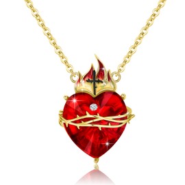 OHAYOO Sacred Heart of Jesus Necklace 925 Sterling Silver Cross Sacred Heart Necklace Inlaid Cubic Zirconia Christian Amulet Christian Gift-Gold