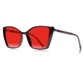 JFXQDR Women's Sleep Blue Light Blocking Glasses, Cat Eye Computer Gaming Glasses Anti Eyestrain & UV Glare (Red Lens Black Frame)