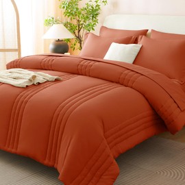 CozyLux King Size Comforter Set - 7 Pieces Bed in a Bag Terracotta Comforters King Size Bed Set, Soft Burnt Orange Bedding Set with All Seasons Comforter, Sheets, Pillowcases & Shams