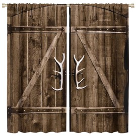 GoDazzling Rustic Barn Farm House Door Blackout Window Curtains, Wooden Barn Door Rod Pocket Darkening Curtain, for Bedroom Living Room 42x45in 2 Panels