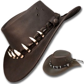 Oztrala】Leather Hat Crocodile Band Mens Australian Outback Dundee Jacaru Cowboy HLC1 (M, Brown)
