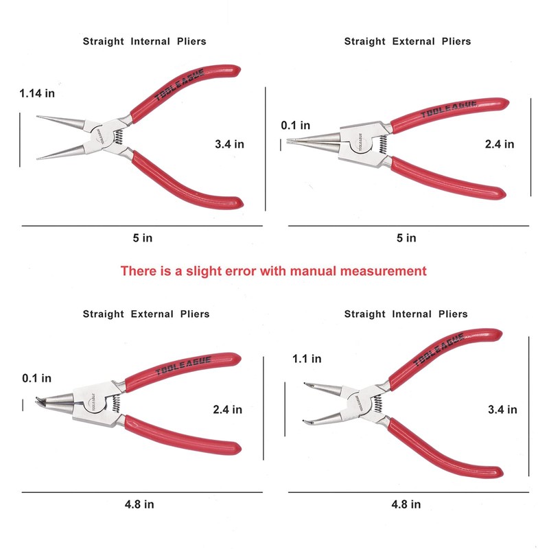 TOOLEAGUE 4 Pcs Mini Snap Ring Pliers Set, Circlip Pliers,