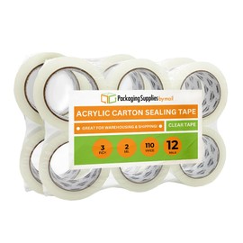 PSBM Packing Tape, 3 Inch x 110 Yards, 12 Pack, Clear, 2 Mil, Packaging Tape for Dispenser Refill, Moving, Storage, Shipping
