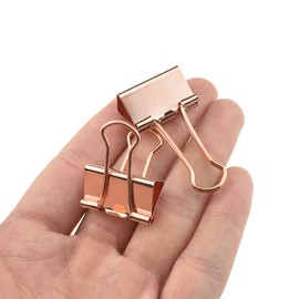HAHIYO Binder Clips Paper Clamps Spring Steel Sturdy 0.98 inch Width 0.31 Inch Capacity No Sharp Edges Heavy Duty Tight Grip Reusable Rose Gold Metal Bright Finish for Home Office School 25 Pack