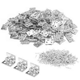 Hinges Mini Hinges 0.3 x 0.4 inches (8 x 10 mm), Set of 50 with Screws, 4 Holes, Hinges for Wooden Boxes, Hardware, Door Hardware, Handmade, Parts Woodworking Furniture Repair DIY Mini Model (Silver)