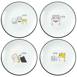 SOCOSY Cute Cartoon Cat Ceramic Seasoning Dishes Sauce Dish Sushi Dipping Bowl Appetizer Plates Tea Bag Holder Serving Dish for Kitchen, 6 Inch