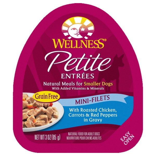 Wellness Petite Entrees Mini Fillets Grain Free Natural Wet Small Breed Dog Food, Roasted Chicken, Carrots & Red Peppers, 3-Ounce Cup (Pack of 24)