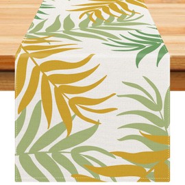 Yellow Table Runner, Green Leaves Table Runner, Modern Table Runner, Spring Modern Table Runner, Polyester Table Runner, Small Table Runner, Summer Table Runner for Holiday, Party, Picnic, 40 x 140