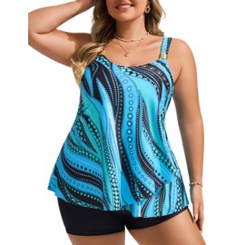 Hanna Nikole Solid Color Bathing Suit for Women 2 Piece,Athletic Bathing Suit for Women Blue Green Dots 26 Plus