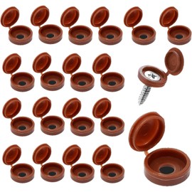 CLKE 200Pcs Screw Caps, 5mm plastic screw caps, Hinged Screw Cover Caps, Tops Folding Shutter Screw Covers, for Covering Screw Heads, Screw Protection Caps(Brown)