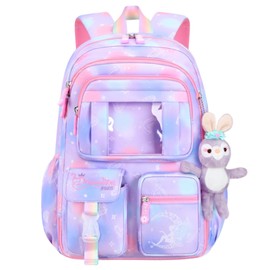 Fivister Girls Backpack,Kids Backpack for Girls Lightweight with Compartment,Girls Bookbag for Elementary Primary School(Purple)
