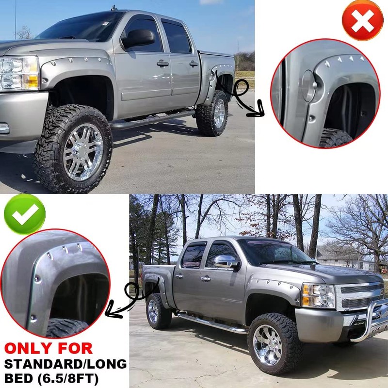 PIT66 Fender Flares, Compatible With Chevy Silverado 1500 2007-2013/2007-2014 Silverado