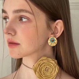 Sundurich Gold Statement Earrings for Women 14K Gold Plated Chunky Gold Rectangle Stud Earrings For Women Hammered Earrings Big Drop Dangle Earrings Trendy Jewelry Gift 1