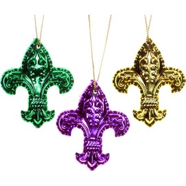 Set of (6) 1" INCH Fleur de Lis Purple Green Gold Mardi Gras Holiday Christmas Ornaments New Orleans