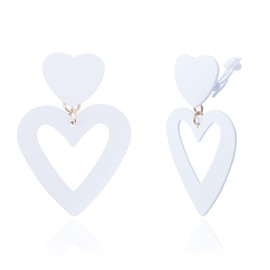 XGALBLA Double Heart Earrings White Heart Clip on Drop Earrings For Women Colorful Love Heart Dangle Earrings Non Pierced Clip Earrings Statement Earrings Mother's Day Valentine's Day Gift