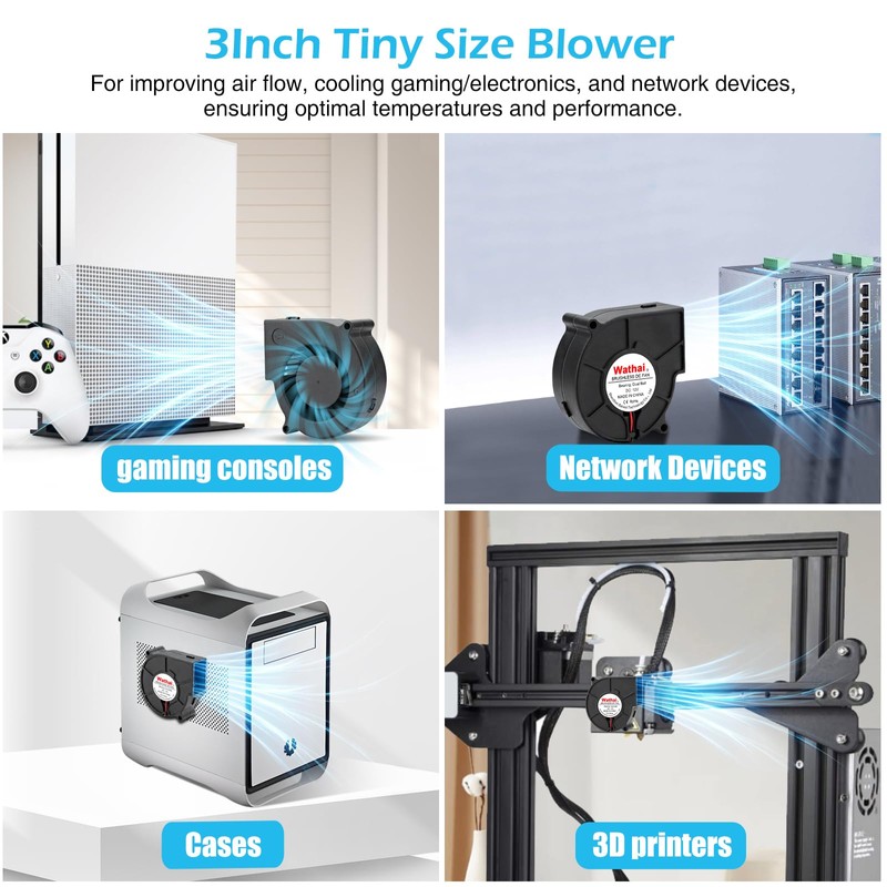 Wathai 75mm x 30mm 12V Blower Cooling Fan Dual Ball