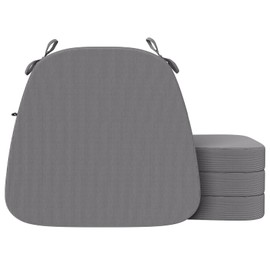 idee-home Chair Cushions for Dining Chairs Set 4, D-Shaped Kitchen Chair Cushions Pads Corduroy with Ties, Removable Seat Pads, 17 x 16 Inches, Light Grey