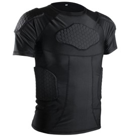 GRDFLX Mens Padded Football Shirt Football Rib Protectors Padded Compression Shirt 6-Football Pads Protective Gear for Baseball Basketball Softball