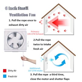 SAILFLO 6 Inch Small Window Shutter Exhaust Fan, 7.7 x 7.7 Inch Cutout, 145CFM 25W Wall-Mounted Ventilation Fan Air Extractor for Bathroom Home Bedroom Attic, φ6 Inch Impeller