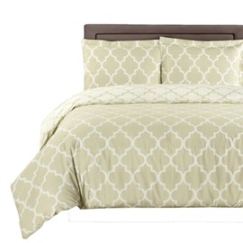 sheetsnthings Meridian 250-Thread-Count, 100-Percent Cotton King-California King Reversible 3PC Duvet Cover Set, Beige with Ivory