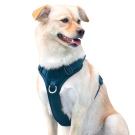 No Pull Dog Harness for Small Medium Large Dogs - Adjustable Two-Layer Mesh Dog Vest with Dual Clip, Escape Proof, Quick Release, Lightweight Breathable Mesh for Walking Hiking (Prussian Blue,M)