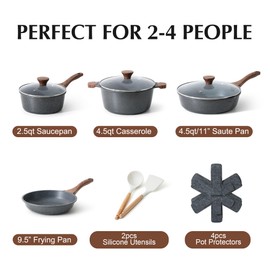 SENSARTE Nonstick Cookware Set 13-Piece, Non Stick Pots and Pans Set with Swiss Granite Coating, Healthy Kitchen Cooking Set, Stay-Cool Handles, PFOA Free