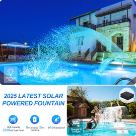 Pool Fountain with Lights for Above and Inground Pools, Dual-Layer Spray Solar Power Pool Waterfall Sprinkler Chiller Aerator, Water Fountain Swimming Pool Accessories with 9-Color Lights and 4 Modes
