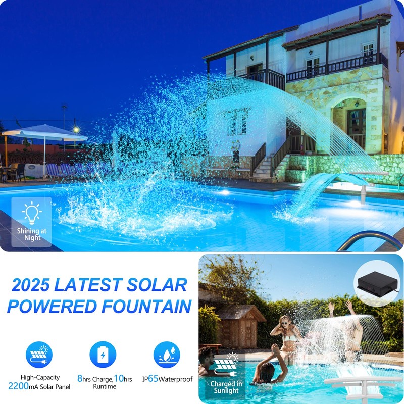 Pool Fountain with Lights for Above and Inground Pools, Dual-Layer