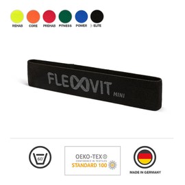 FLEXVIT Mini Fitness Band Professional (Black) - Fitness Bands for General Stabilisation Exercises, Stretching, Activation and Mobilisation, 6 Strengths, for Beginners and Professionals, Washable